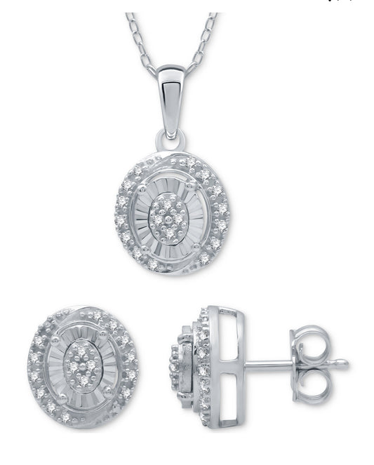 Oval Cluster Pendant Necklace 2-Pc with Matching Stud Earrings