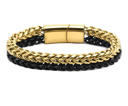 Men Double Two-Tone strand stainless steel chain bracelet