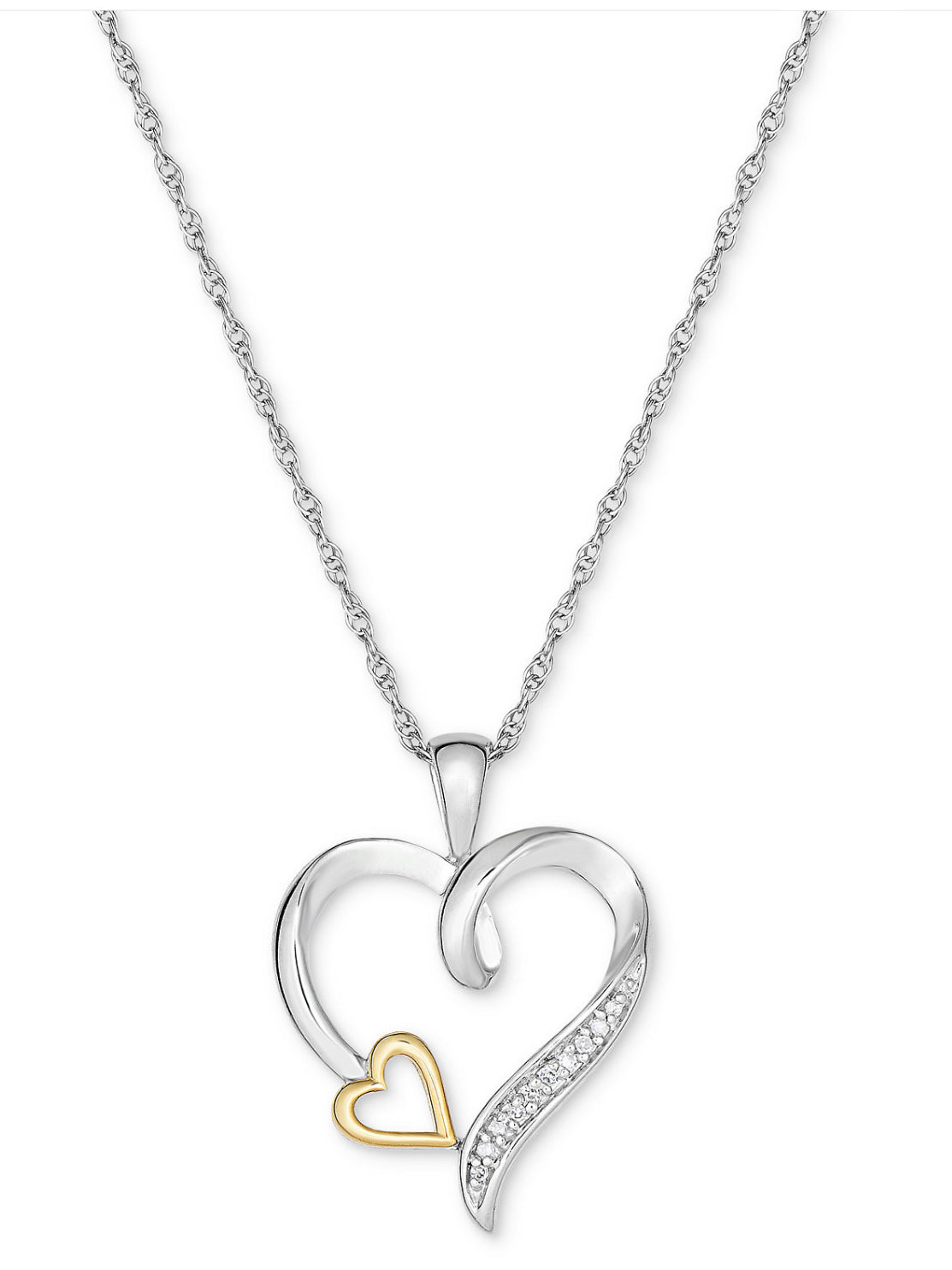 Double Hearts Sterling Silver 10k Gold Necklace