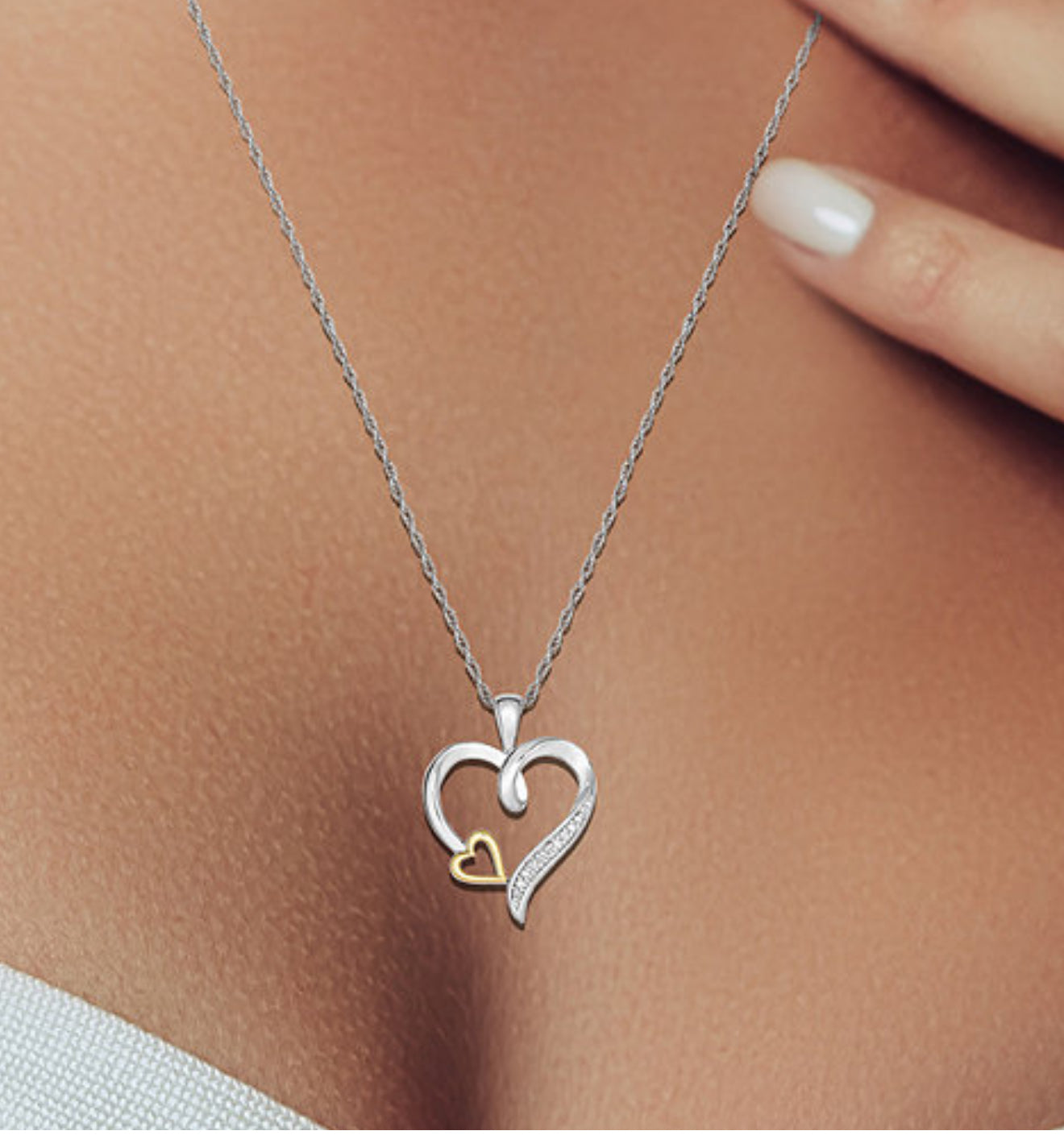 Double Hearts Sterling Silver 10k Gold Necklace